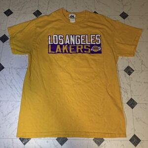 Majestic Lakers LeBron James #23 T Shirt Mens Medium Yellow NBA